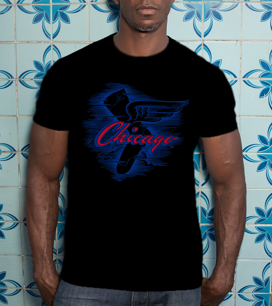 Chicago Winged Shoe In Blue With Red Lettering T-Shirt