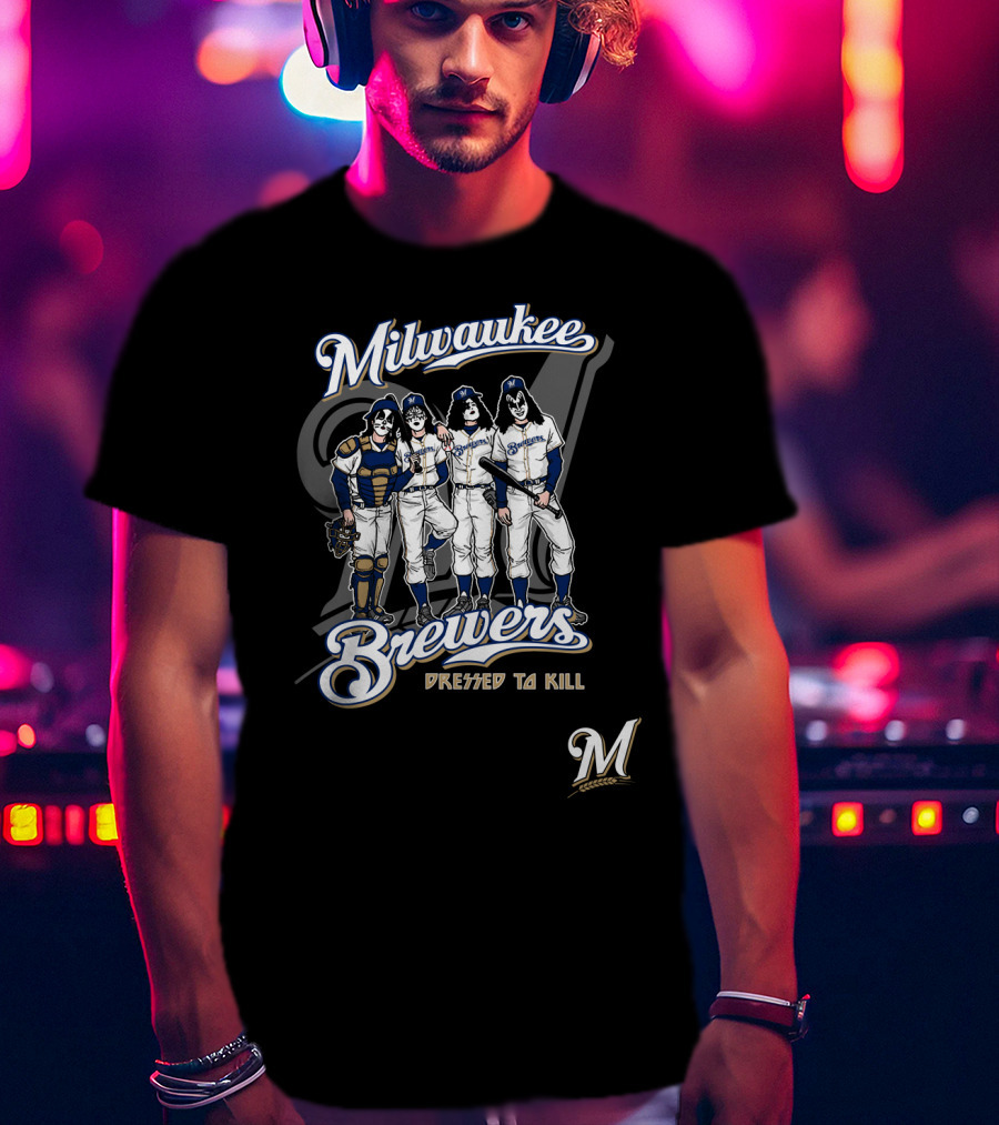 Milwaukee Brewers KISS Dressed To Kill Band Crossover T-Shirt