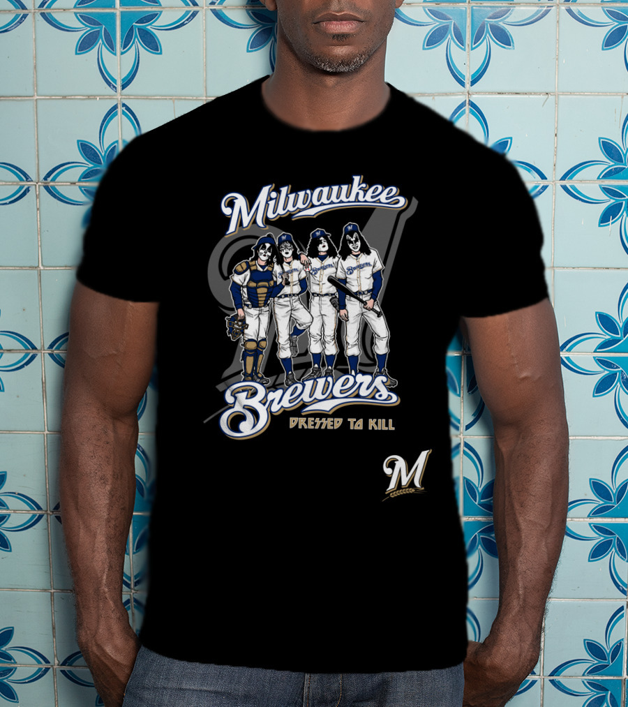 Milwaukee Brewers KISS Dressed To Kill Band Crossover T-Shirt