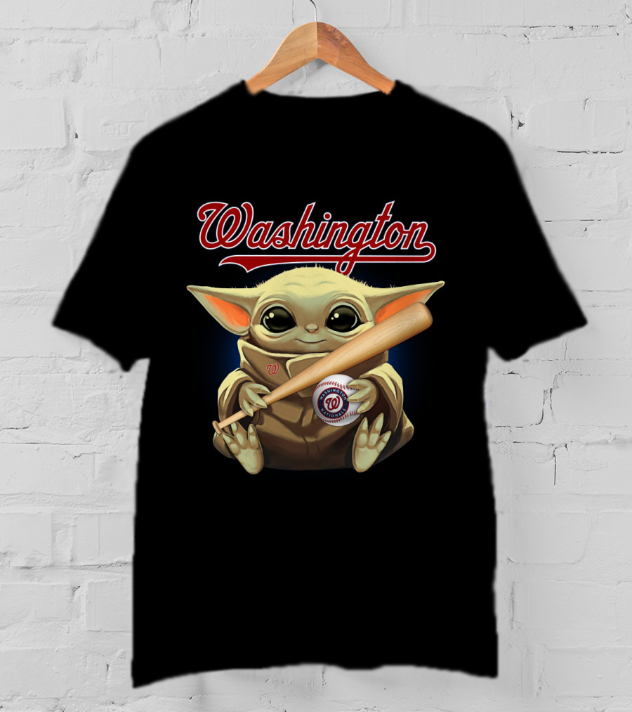 Washington Nationals Baby Yoda Baseball Bat And Ball T-Shirt