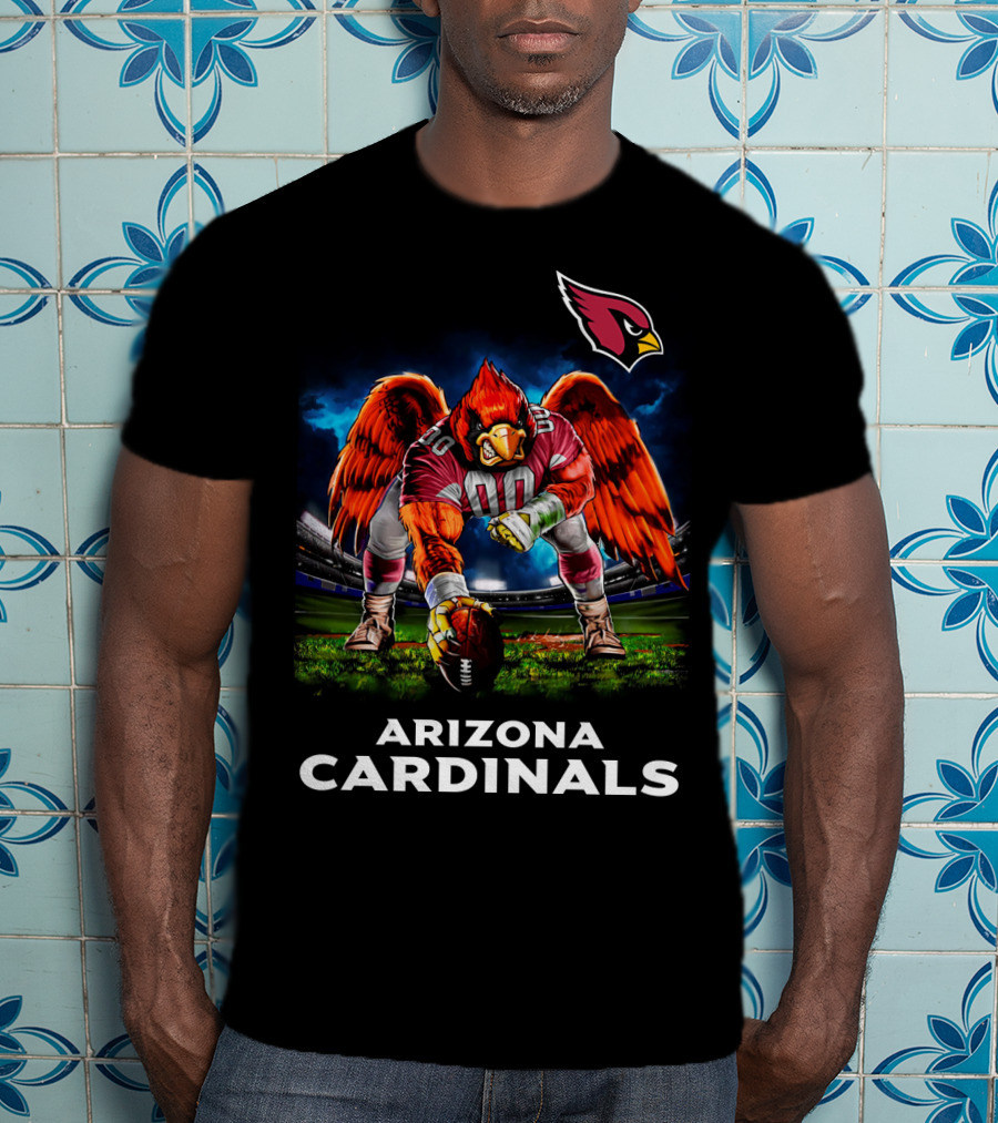 Arizona Cardinals Nfl Football Bird Mascot 3 Point Stance Stadium Scene T-Shirt