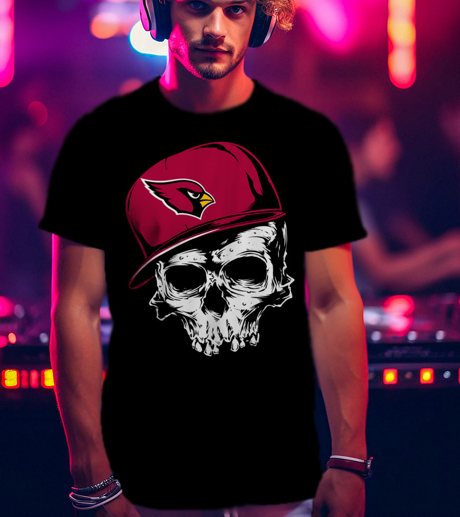 Arizona Cardinals Skull With Logo Cap T-Shirt
