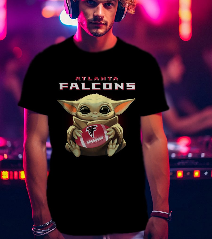 Atlanta Falcons Baby Yoda Holding Football Ball With Falcons T-Shirt