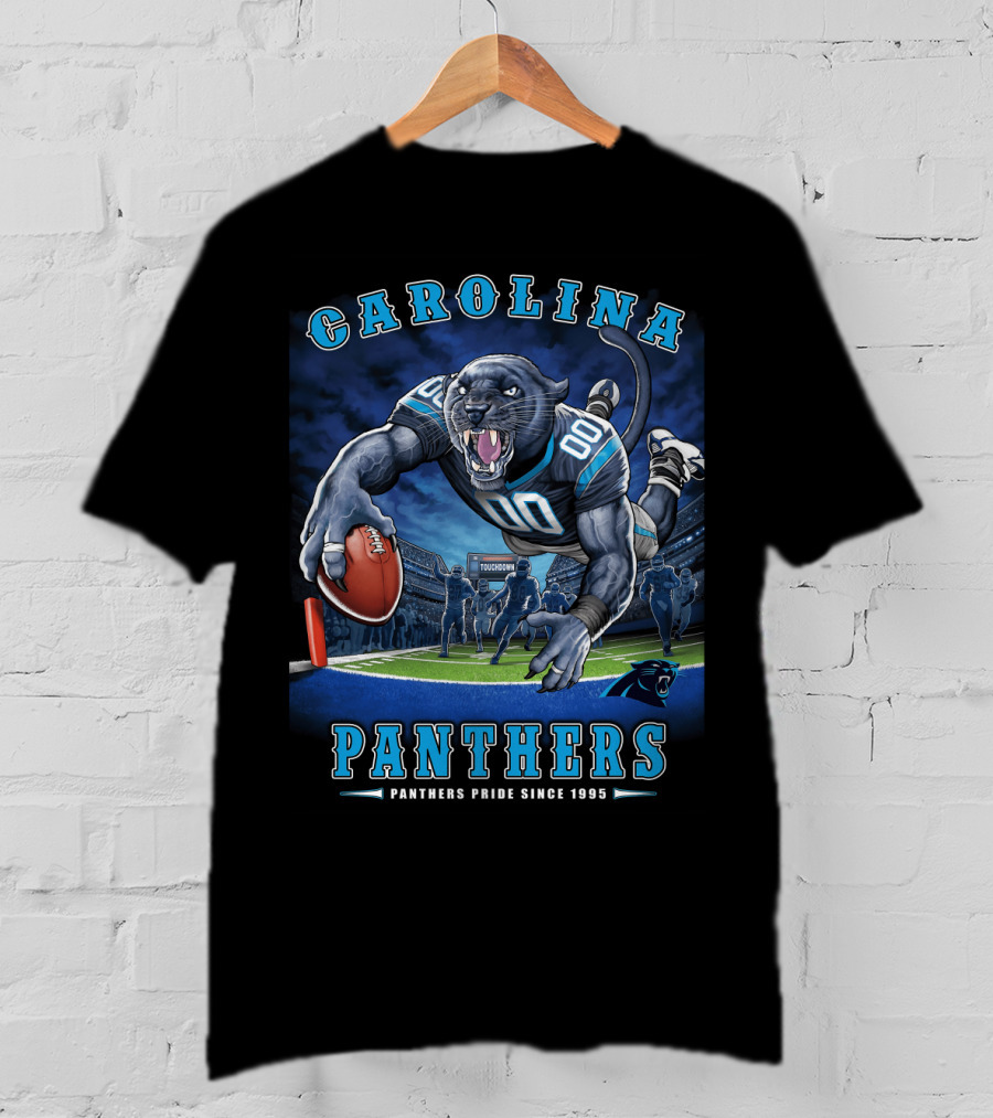 Carolina Panthers Pride Since 1995 - End Zone Football Tiger Roaring With Ball T-Shirt