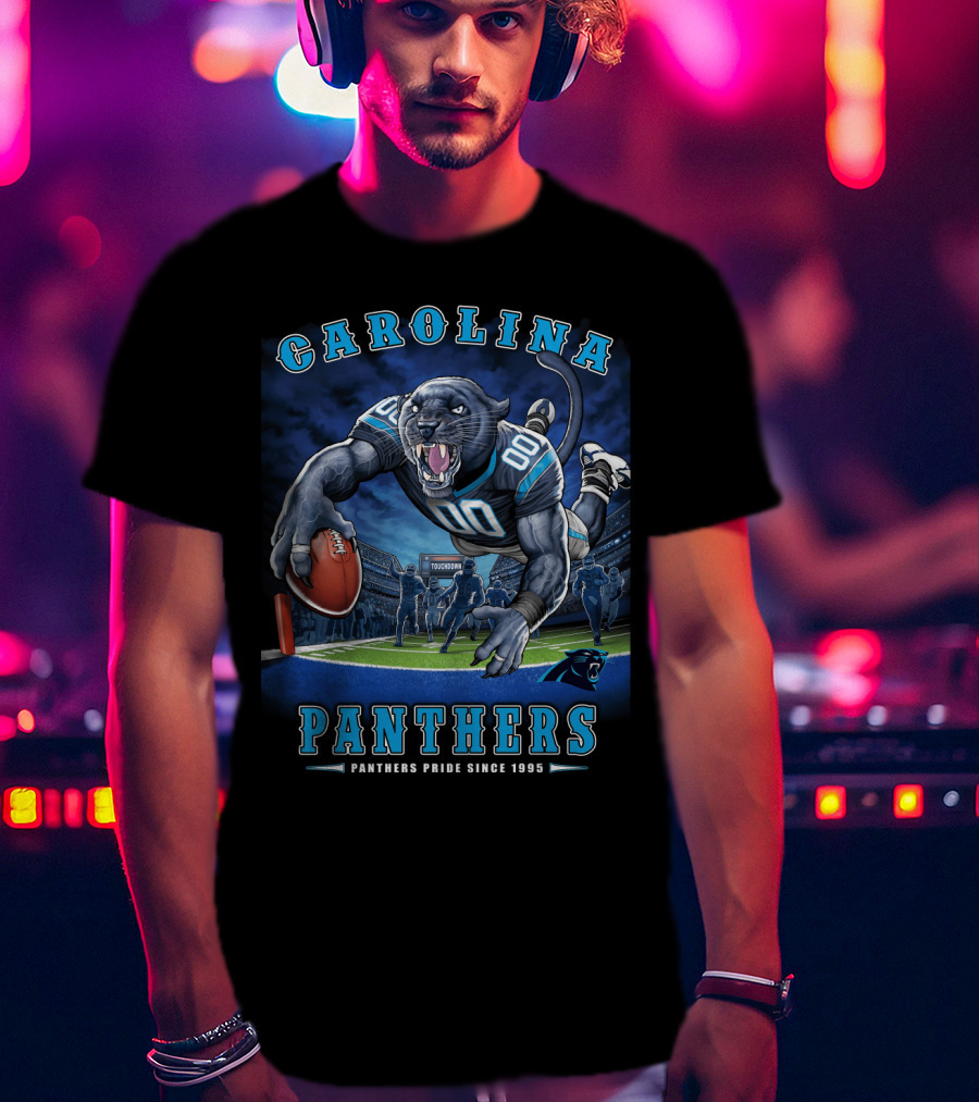 Carolina Panthers Pride Since 1995 - End Zone Football Tiger Roaring With Ball T-Shirt