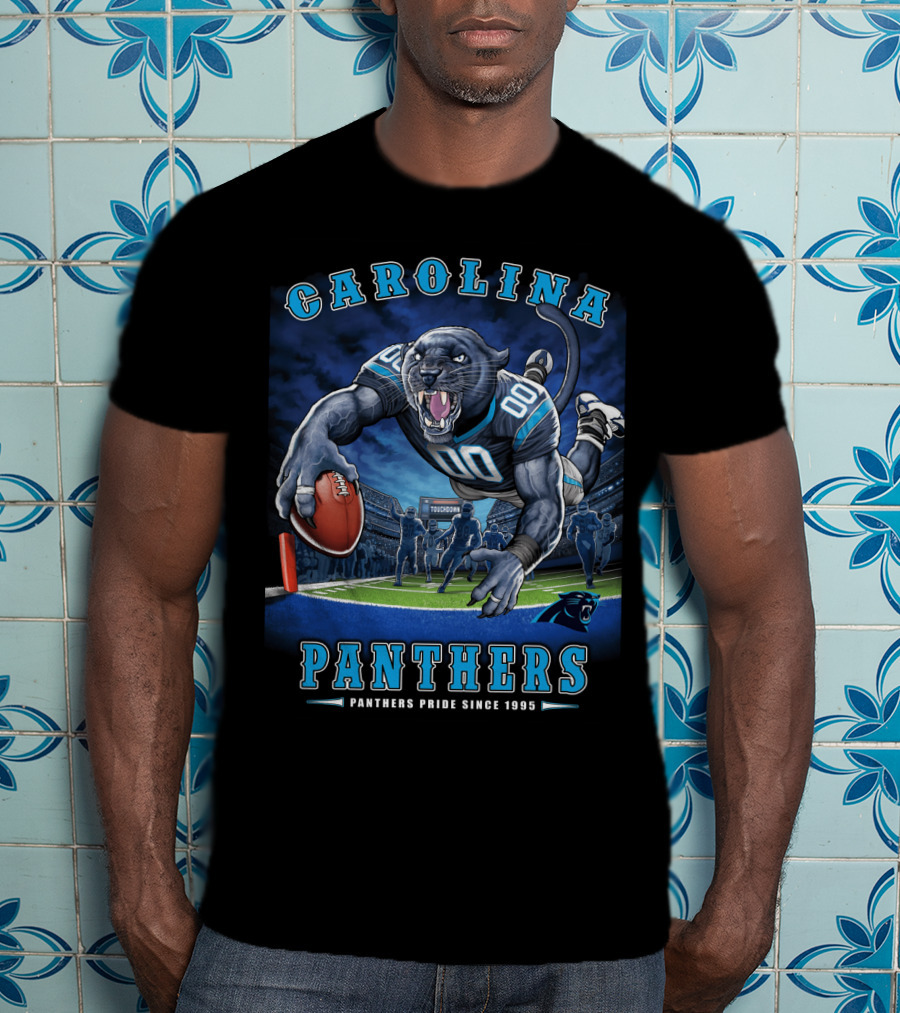 Carolina Panthers Pride Since 1995 - End Zone Football Tiger Roaring With Ball T-Shirt