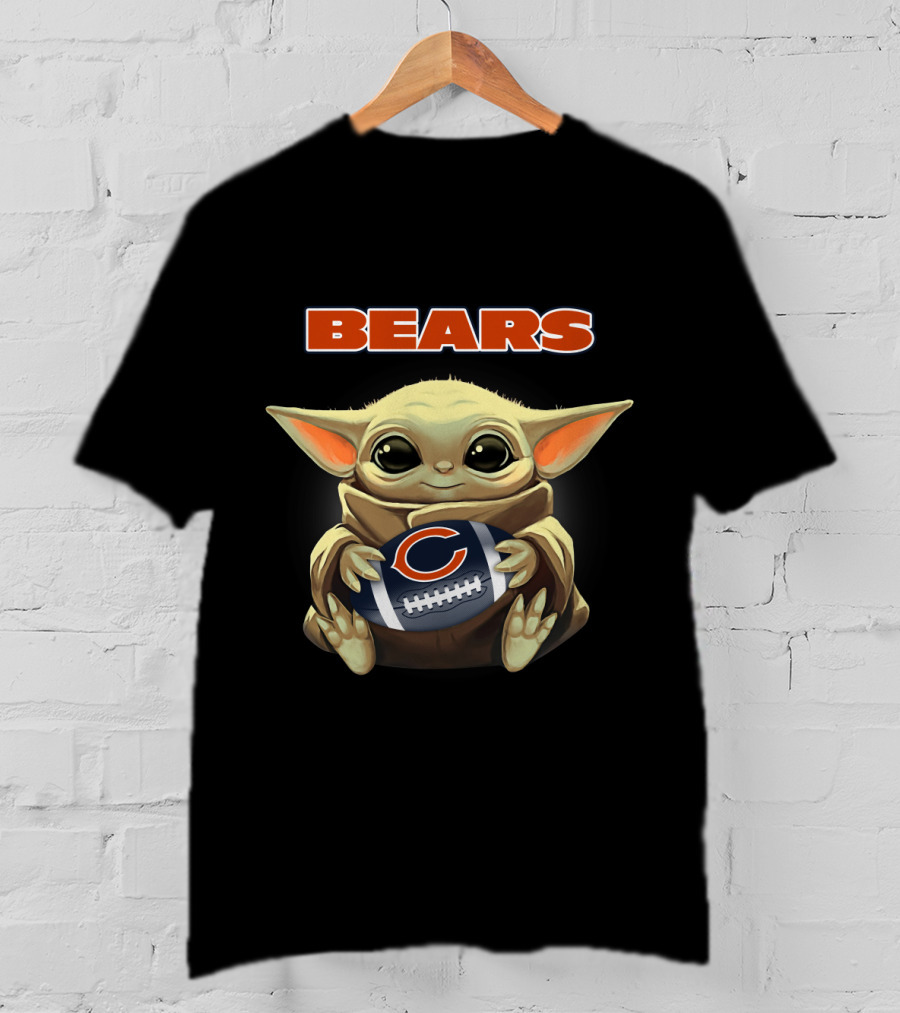 Bears Baby Yoda Holding Chicago Bears Football T-Shirt