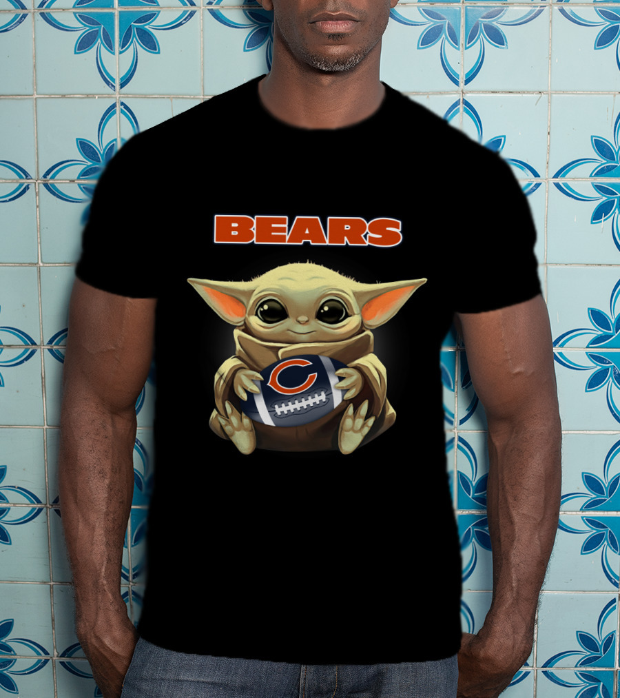 Bears Baby Yoda Holding Chicago Bears Football T-Shirt