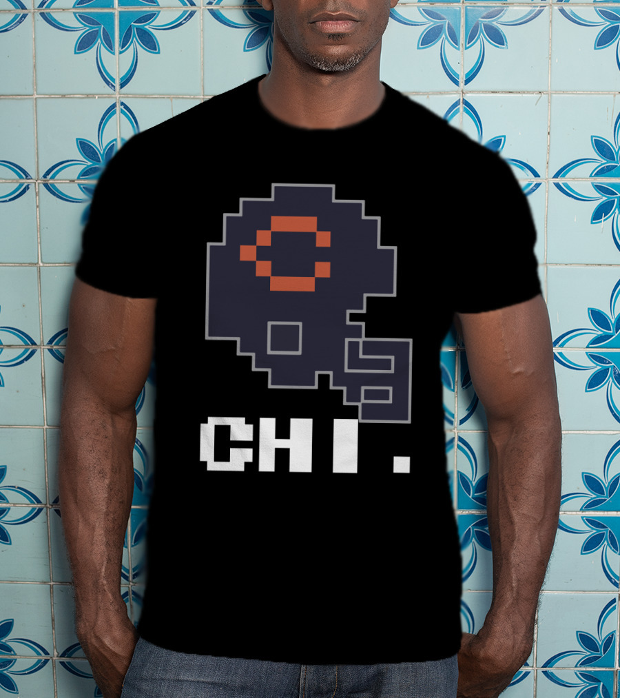 Chicago Bears Tecmo Bowl Retro Helmet Chi Pixel Art T-Shirt
