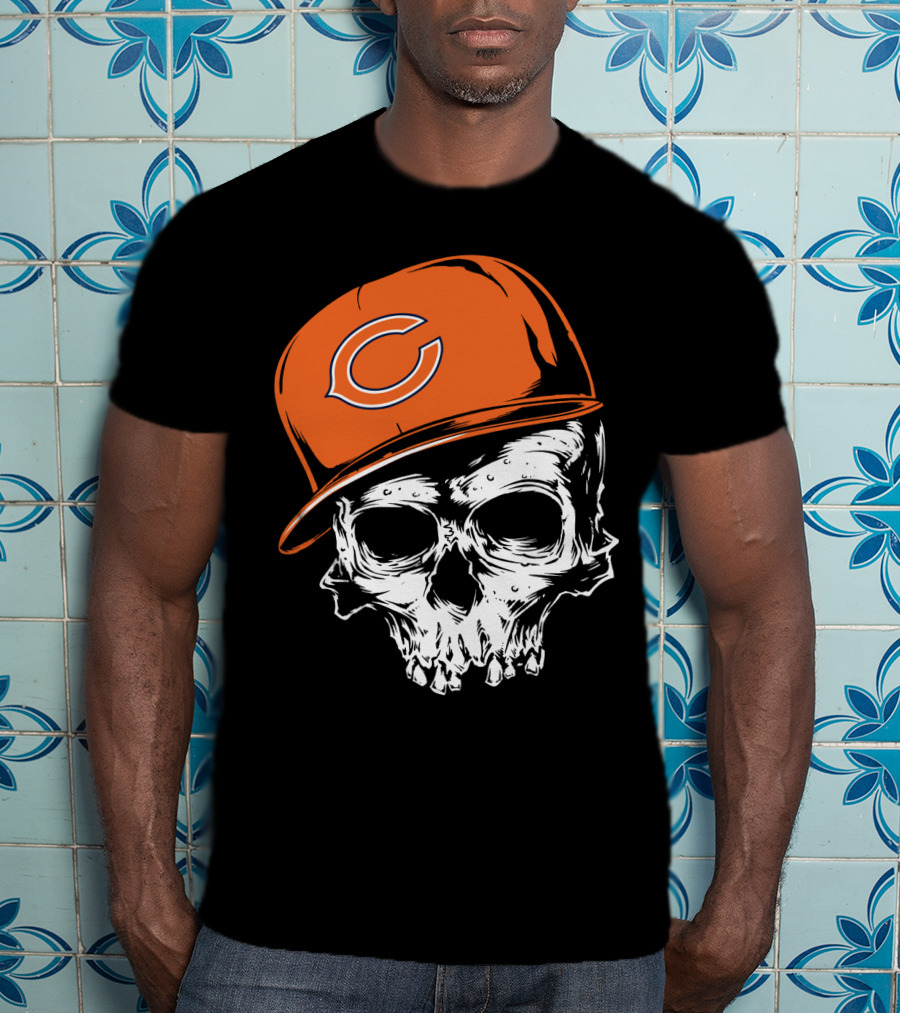 Chicago Bears Skull With Orange Cap T-Shirt