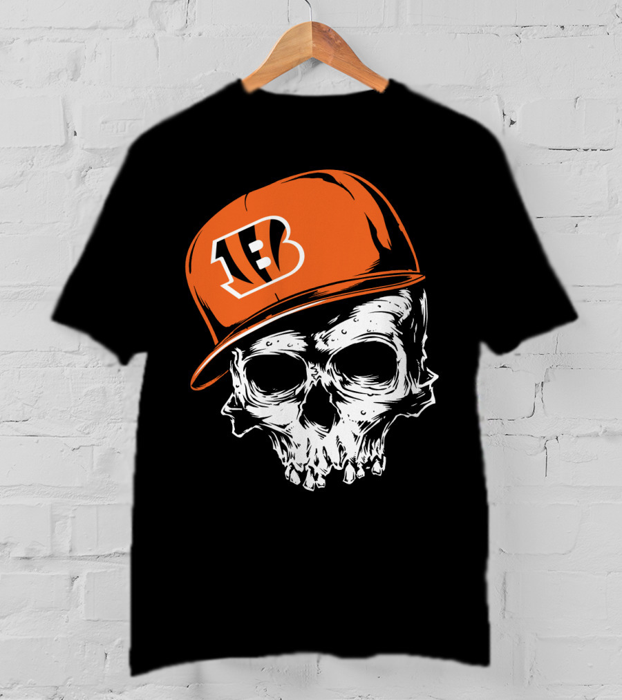 Cincinnati Bengals Skull Hat T-Shirt