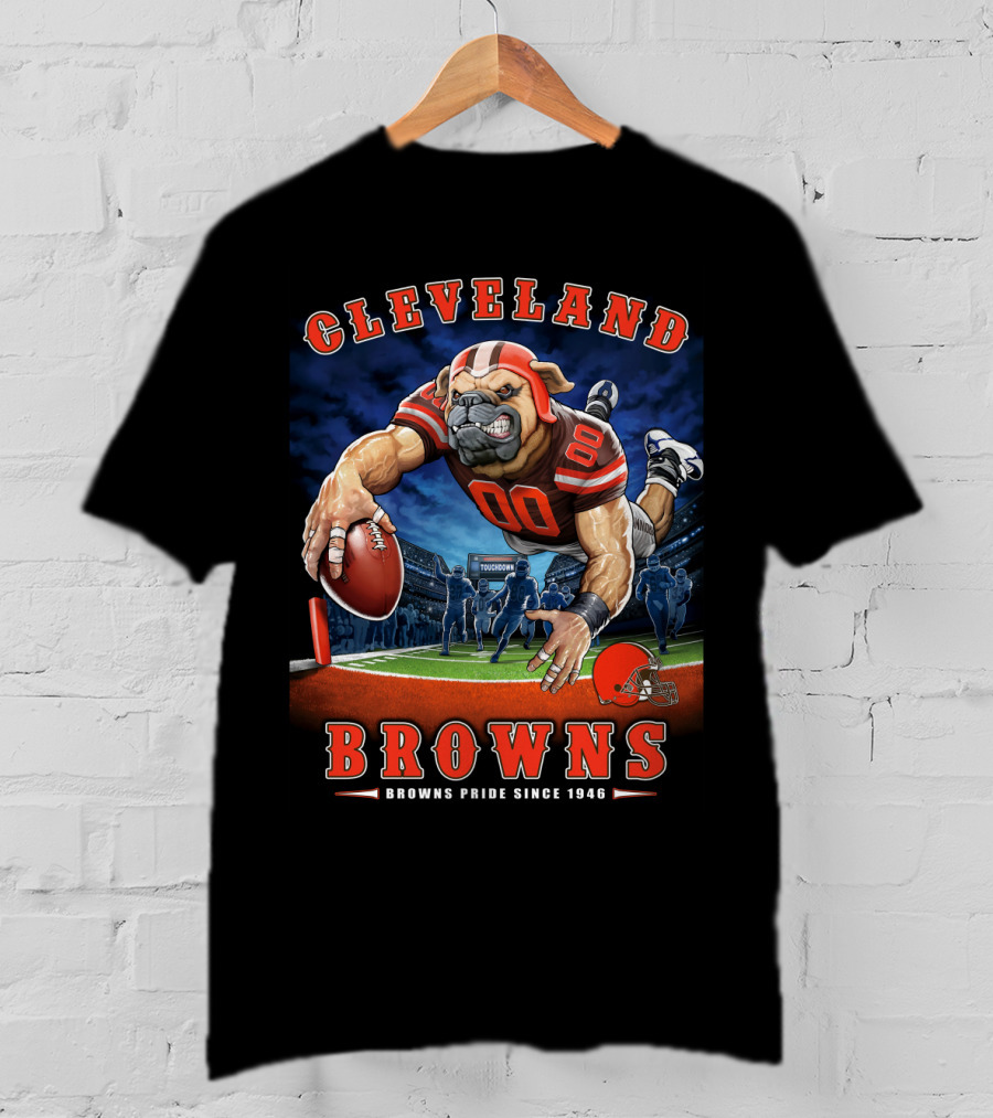Cleveland Browns Pride Since 1946 End Zone Football Bulldog T-Shirt