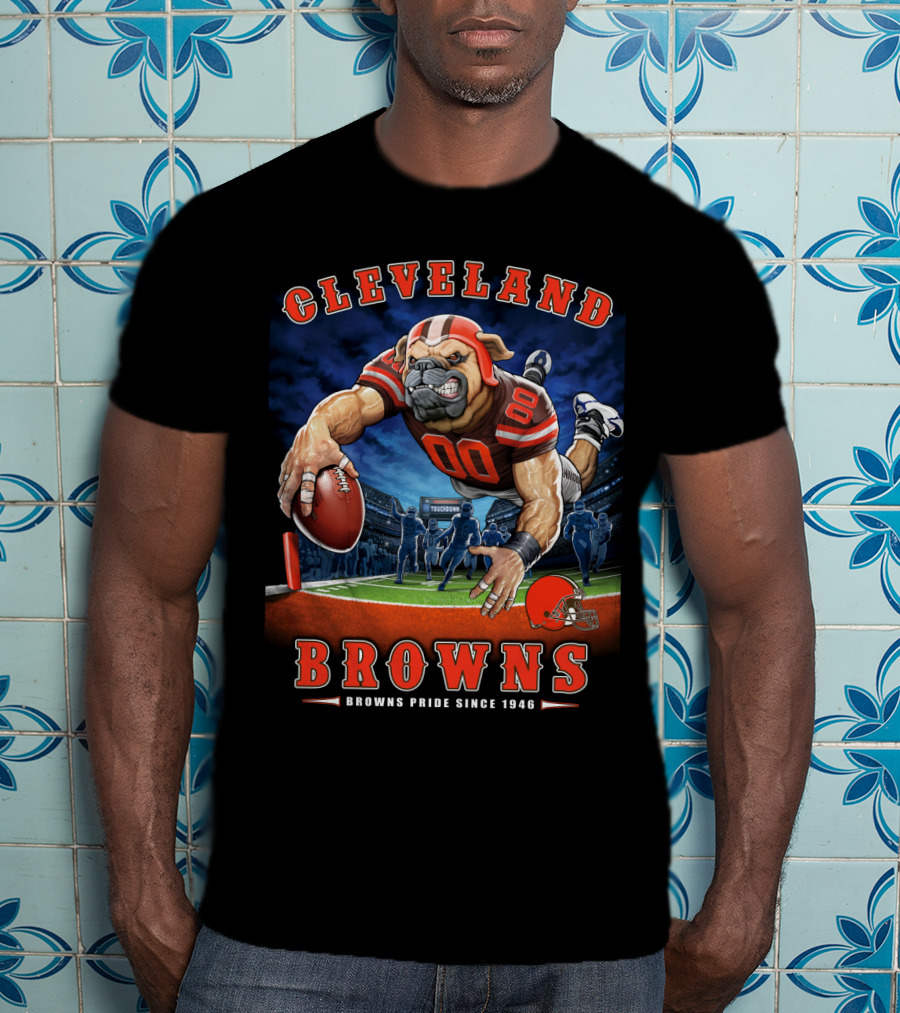 Cleveland Browns Pride Since 1946 End Zone Football Bulldog T-Shirt