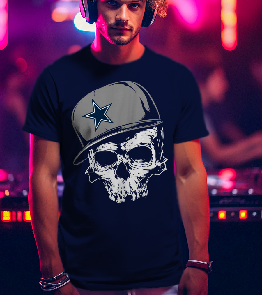 Dallas Cowboys Skull With Star Emblem Cap T-Shirt