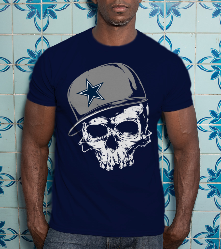 Dallas Cowboys Skull With Star Emblem Cap T-Shirt