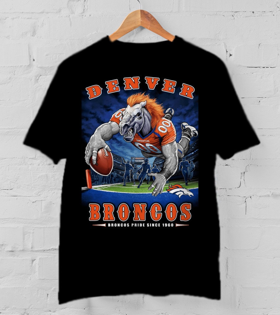 Denver Broncos Pride Since 1960 - End Zone Nfl Football With Mascot And Team Spirit T-Shirt