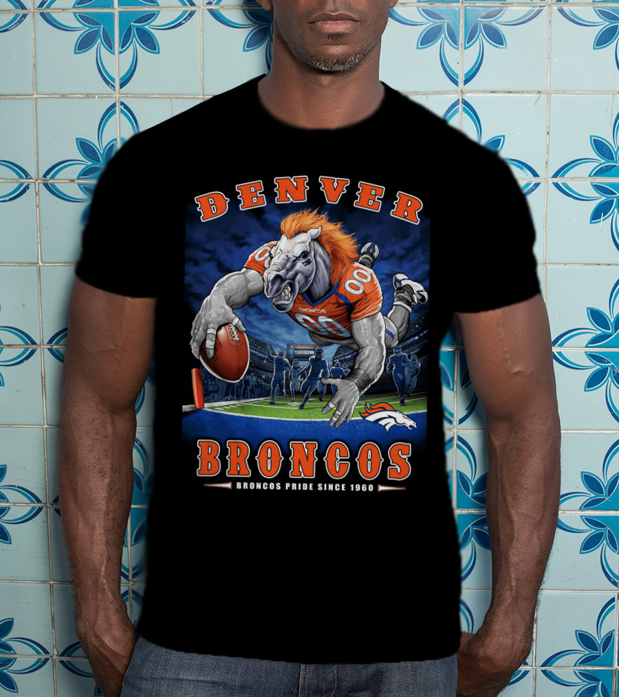 Denver Broncos Pride Since 1960 - End Zone Nfl Football With Mascot And Team Spirit T-Shirt