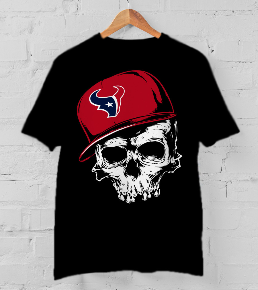 Houston Texans Skull With Red Cap T-Shirt