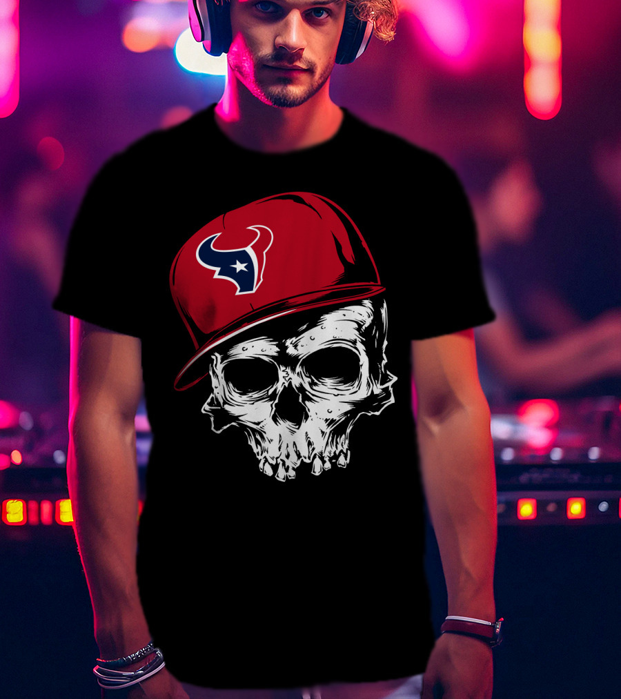 Houston Texans Skull With Red Cap T-Shirt