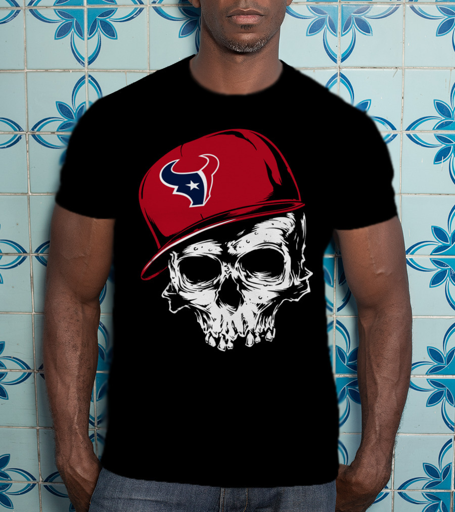Houston Texans Skull With Red Cap T-Shirt