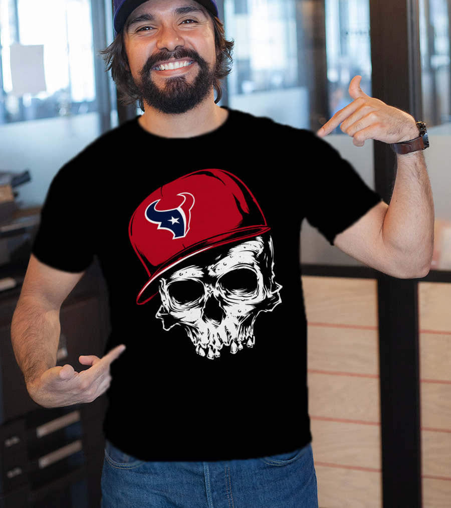 Houston Texans Skull With Red Cap T-Shirt