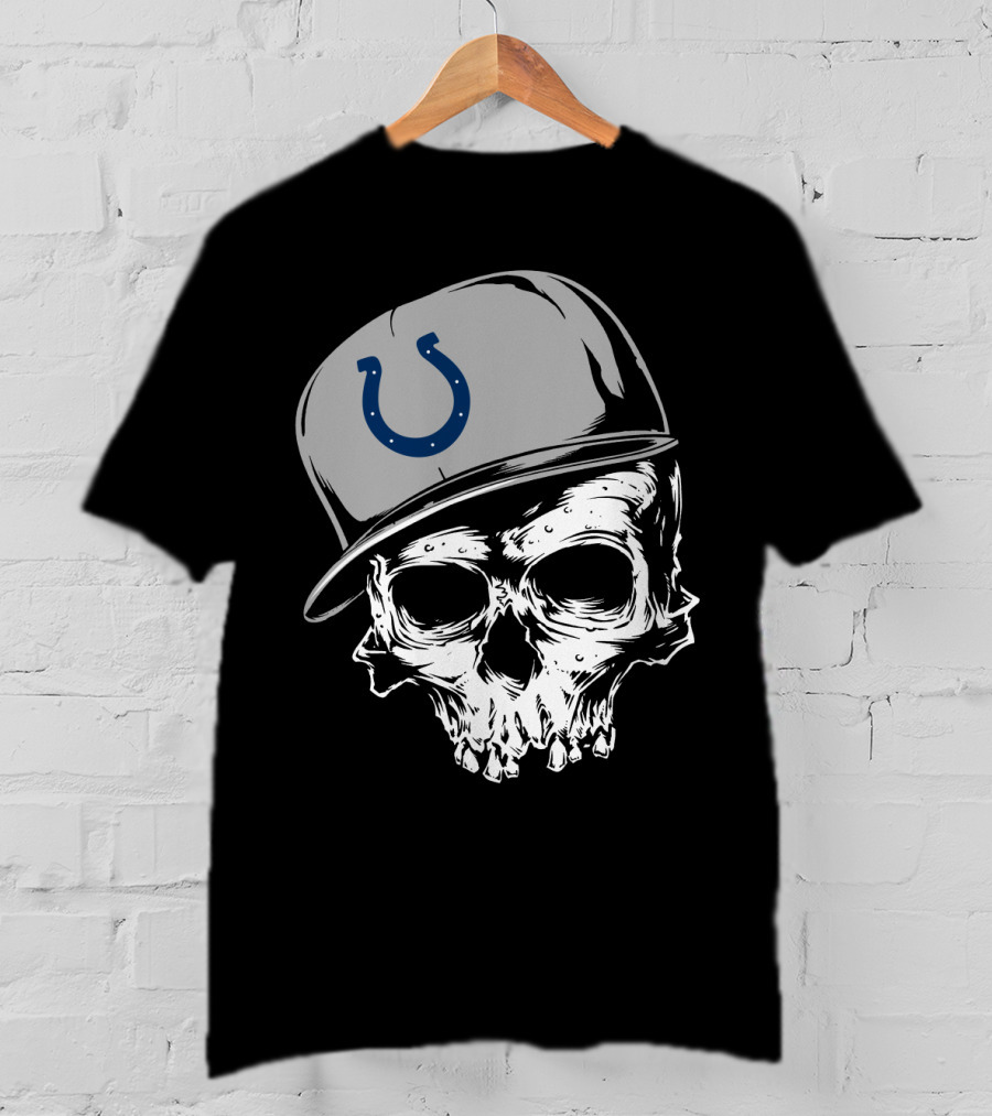 Indianapolis Colts Skull With Cap And Horseshoe T-Shirt