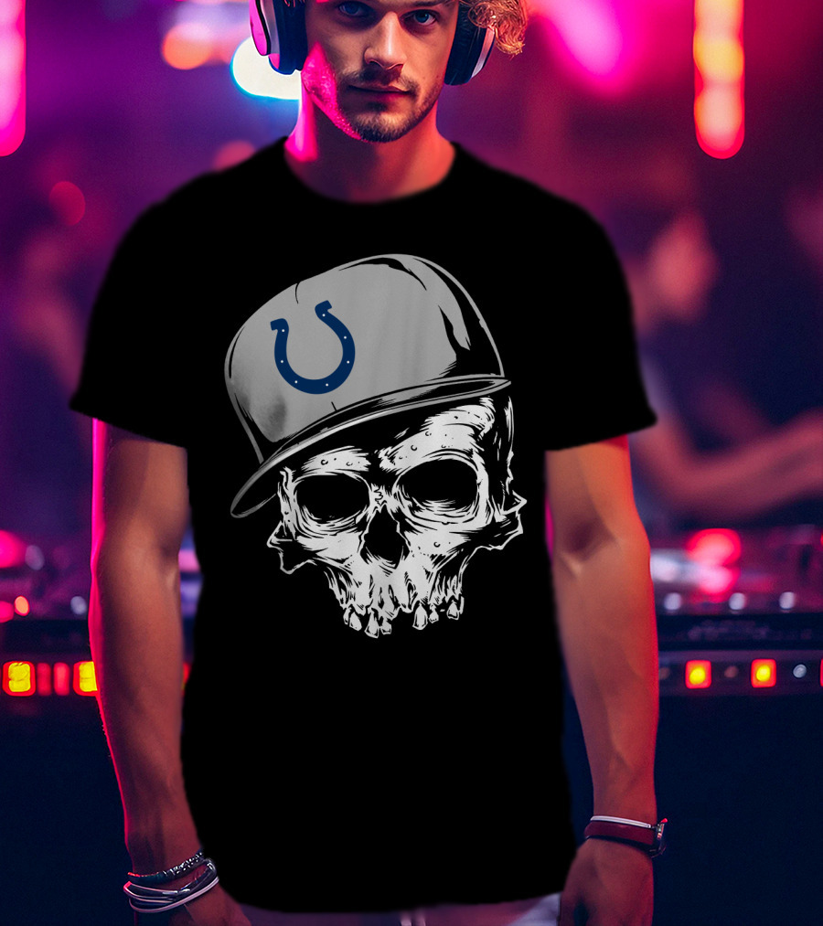 Indianapolis Colts Skull With Cap And Horseshoe T-Shirt