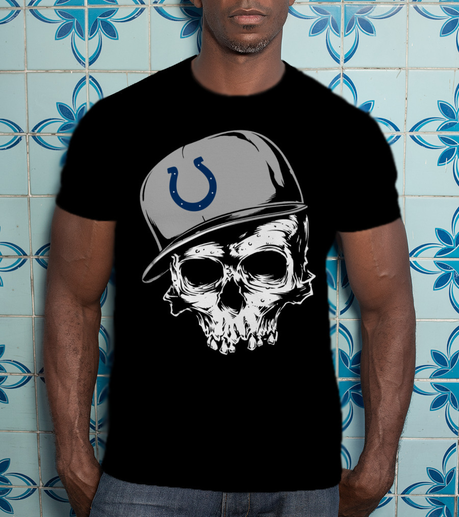 Indianapolis Colts Skull With Cap And Horseshoe T-Shirt