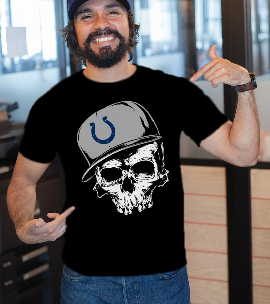 Indianapolis Colts Skull With Cap And Horseshoe T-Shirt