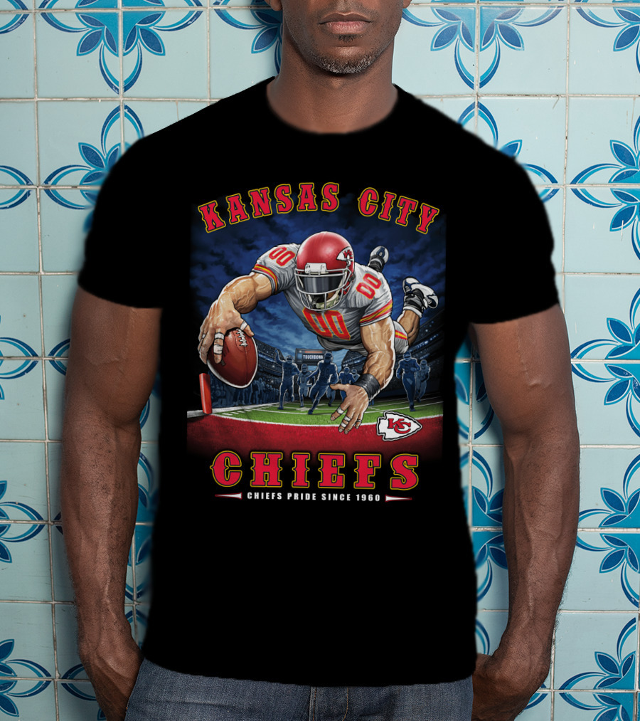 Kansas City Chiefs Pride Since 1960 End Zone Football Action T-Shirt