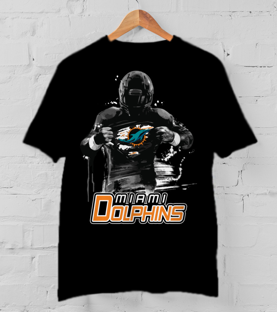 Miami Dolphins Football Hero Display With Iconic Team T-Shirt
