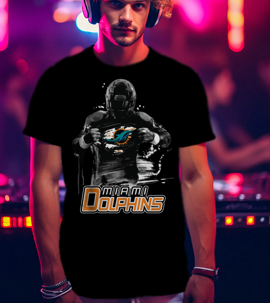 Miami Dolphins Football Hero Display With Iconic Team T-Shirt