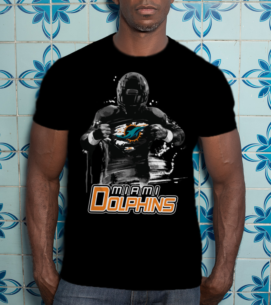 Miami Dolphins Football Hero Display With Iconic Team T-Shirt