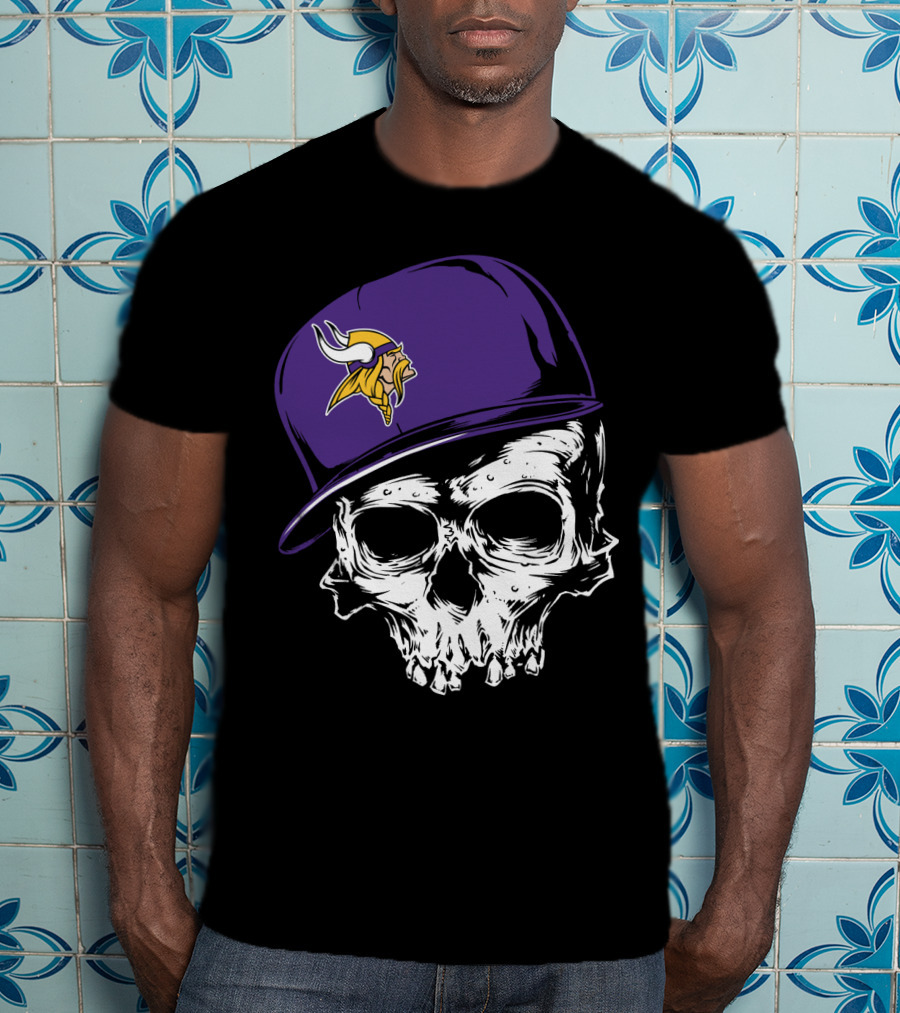 Minnesota Vikings Skull Purple Hat T-Shirt