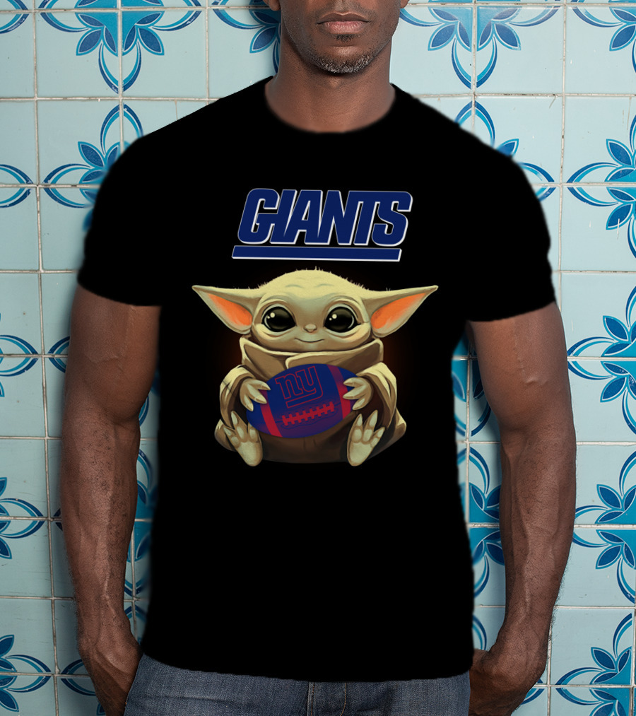 New York Giants Baby Yoda Holding Football T-Shirt