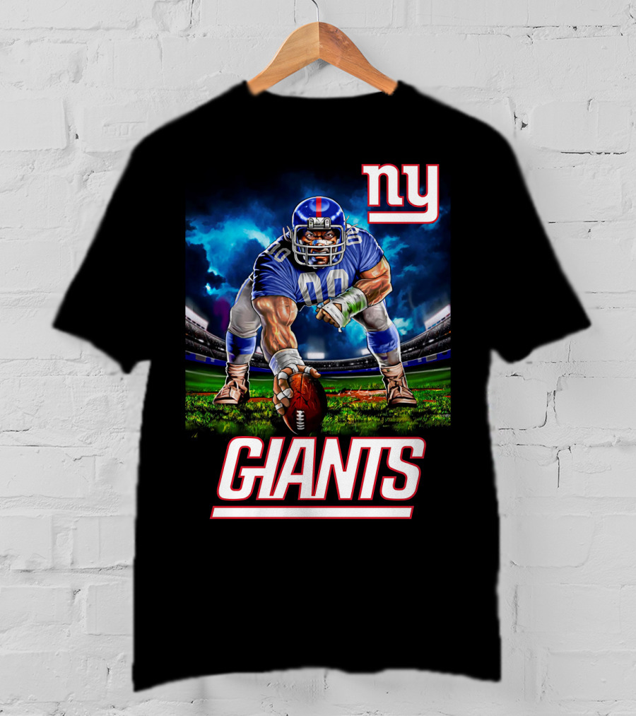 Ny Giants Football 3 Point Stance Nfl Stadium Scene T-Shirt