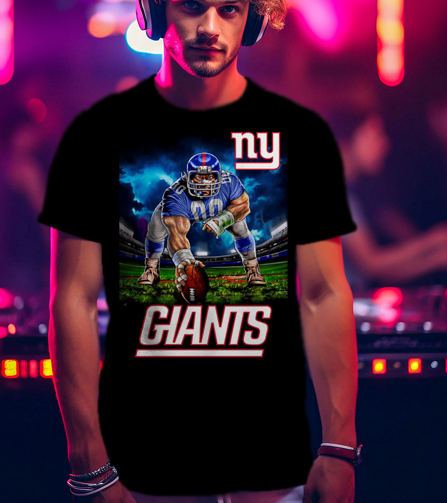 Ny Giants Football 3 Point Stance Nfl Stadium Scene T-Shirt