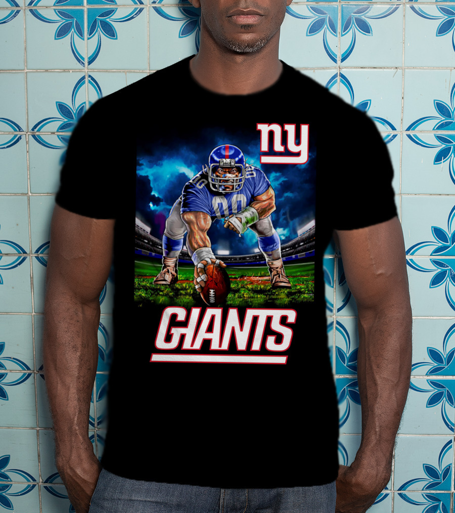 Ny Giants Football 3 Point Stance Nfl Stadium Scene T-Shirt