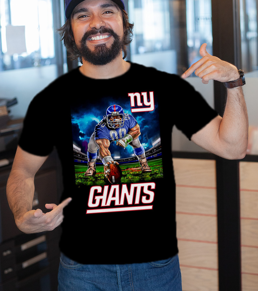 Ny Giants Football 3 Point Stance Nfl Stadium Scene T-Shirt