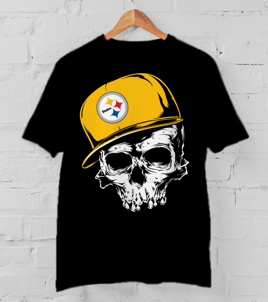 Pittsburgh Steelers Skull With Yellow Cap T-Shirt