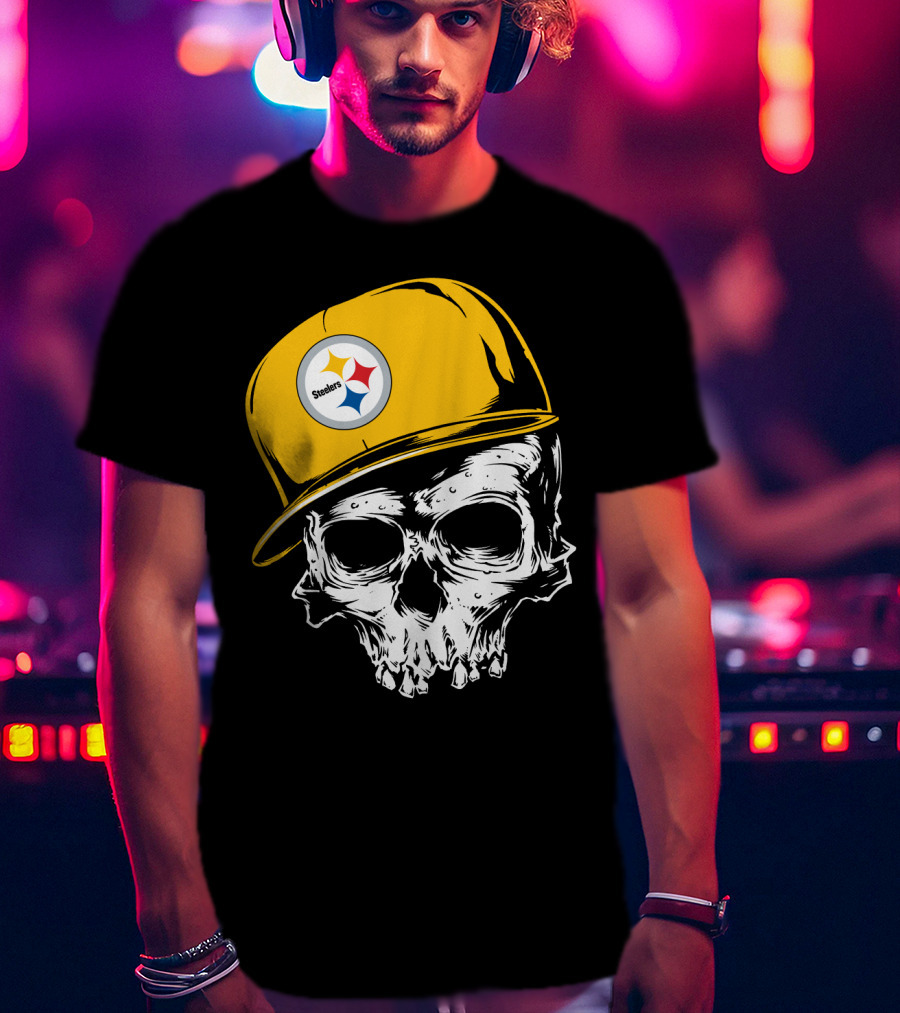 Pittsburgh Steelers Skull With Yellow Cap T-Shirt