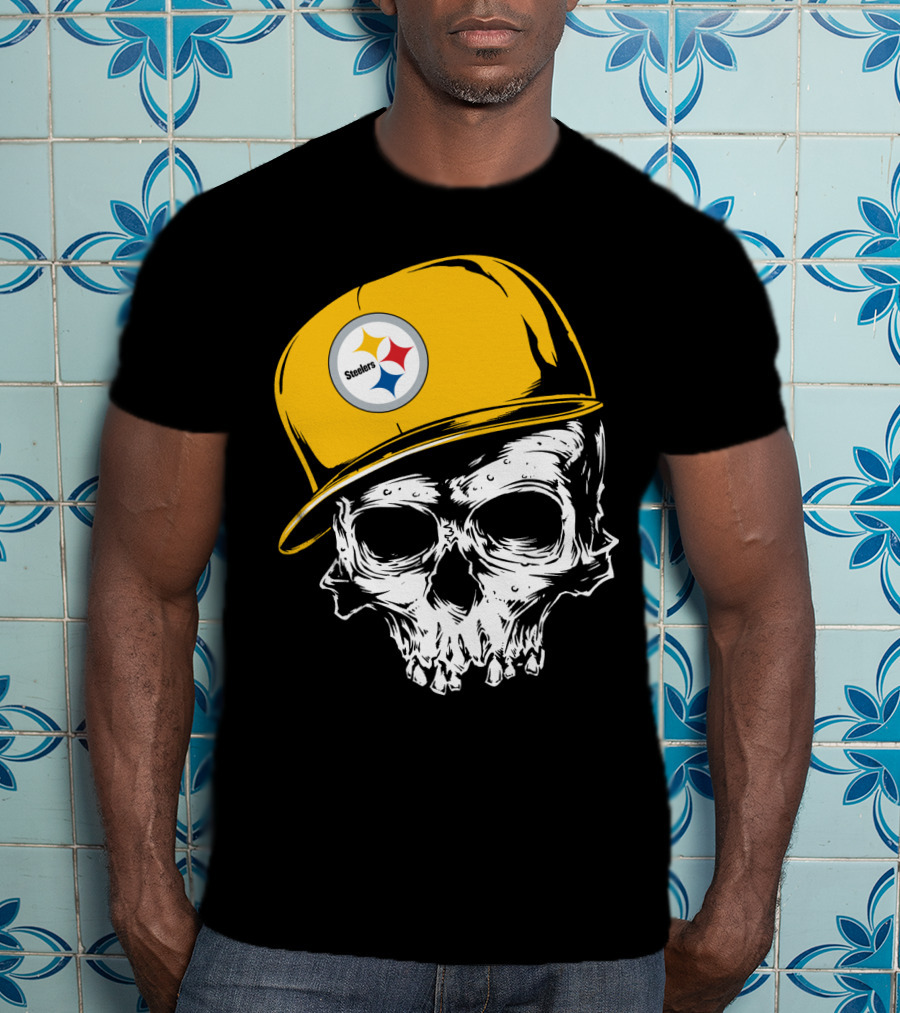 Pittsburgh Steelers Skull With Yellow Cap T-Shirt