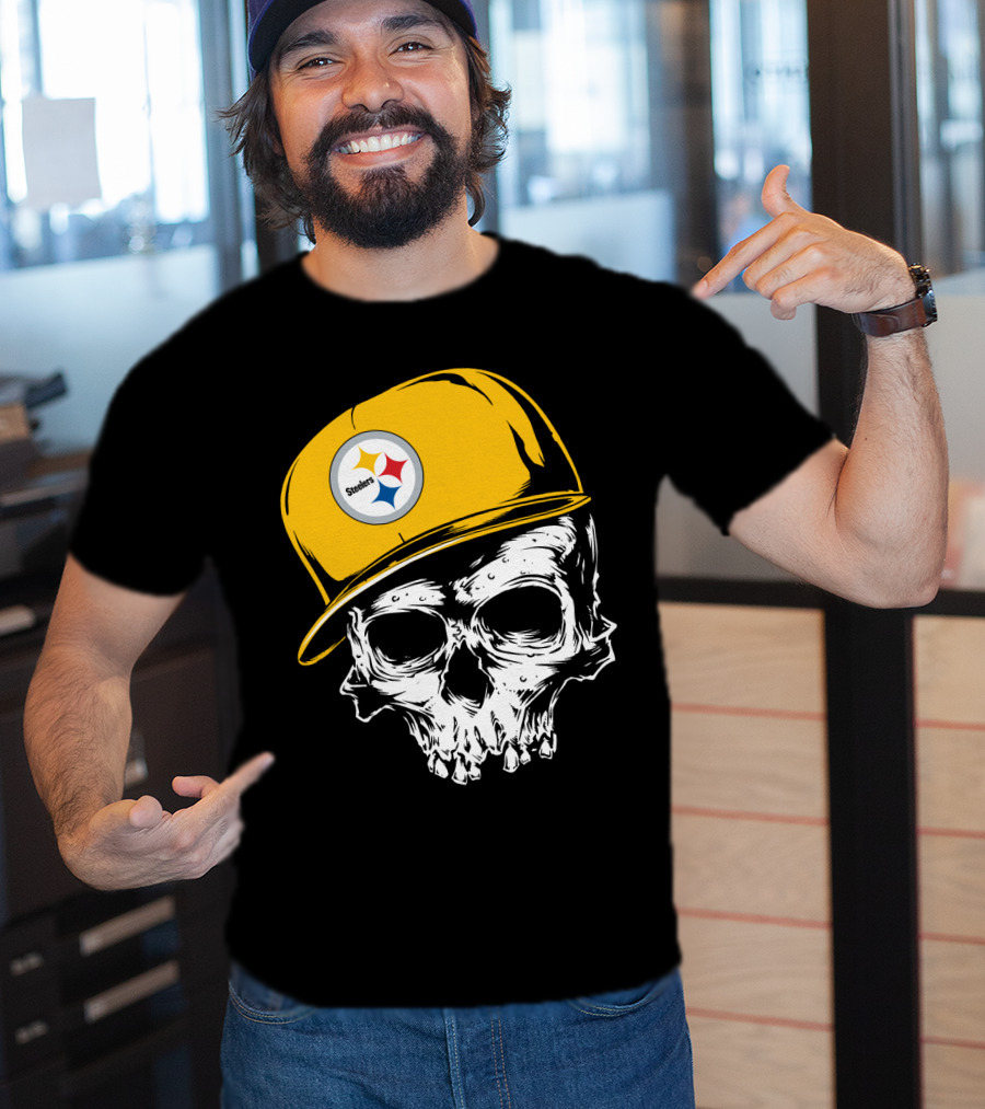 Pittsburgh Steelers Skull With Yellow Cap T-Shirt