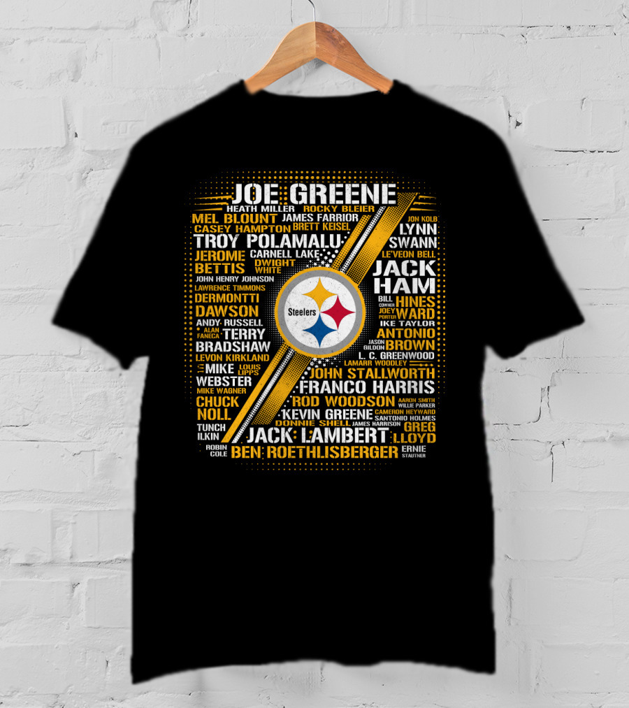 Joe Greene Troy Polamalu Jerome Bettis Steelers Iconic Names Collage T-Shirt