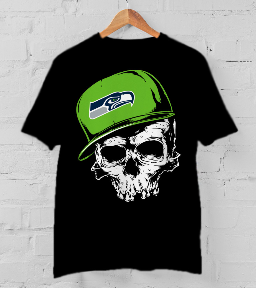 Seattle Seahawks Skull With Green Hat T-Shirt