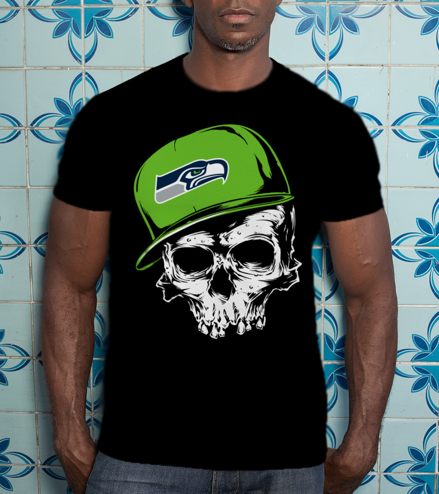 Seattle Seahawks Skull With Green Hat T-Shirt
