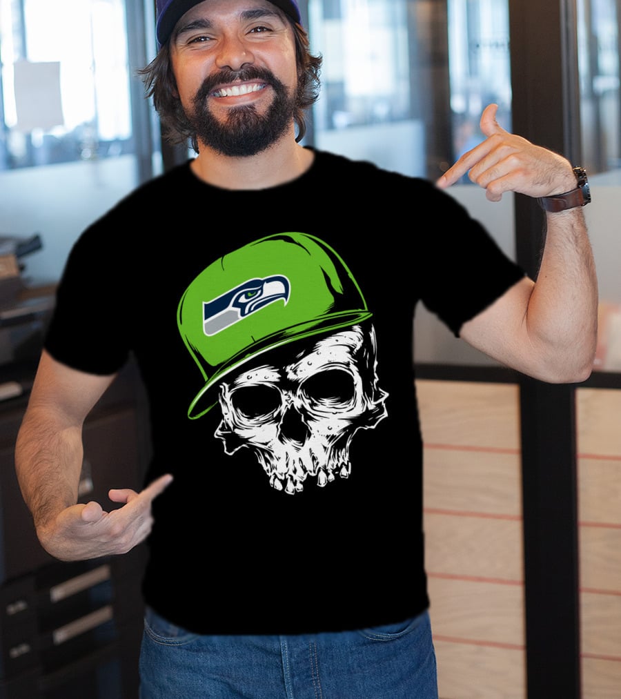Seattle Seahawks Skull With Green Hat T-Shirt