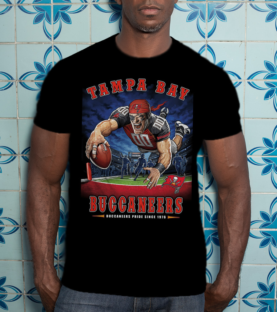Tampa Bay Buccaneers Pride Since 1976 End Zone Football Action T-Shirt
