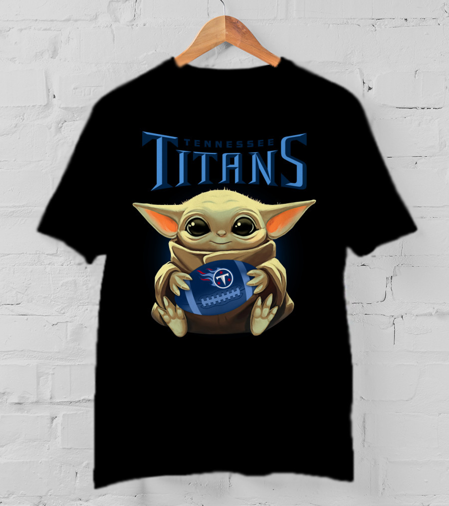 Tennessee Titans Baby Yoda Holding Football T-Shirt