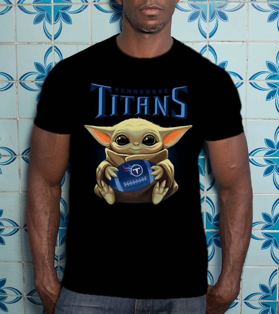 Tennessee Titans Baby Yoda Holding Football T-Shirt